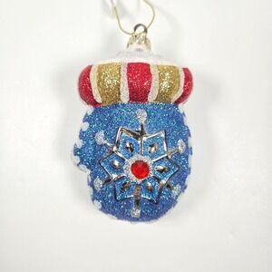 Nice Blown Glass Christmas Ornament Mitten Glitter Sparkle Bejeweled Costco